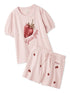 GELATO PIQUE | Strawberry Jacquard Short-Sleeve Pullover & Shorts Loungewear Set Pink